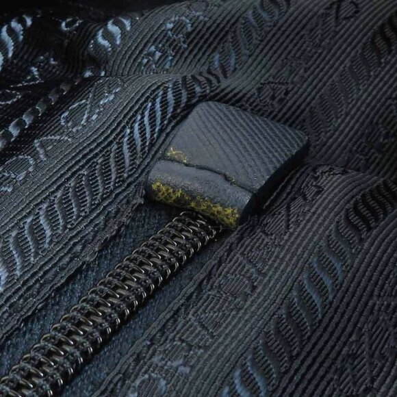 Auth PRADA Logo Handbag Shoulder Bag Navy Nylon/Leather/Silvertone - Picture 10 of 14